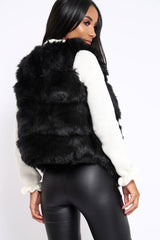 Black Faux Leather And Fur Cropped Gilet - Leila