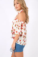 Floral Crochet Front Halter Neck Top - Lacie