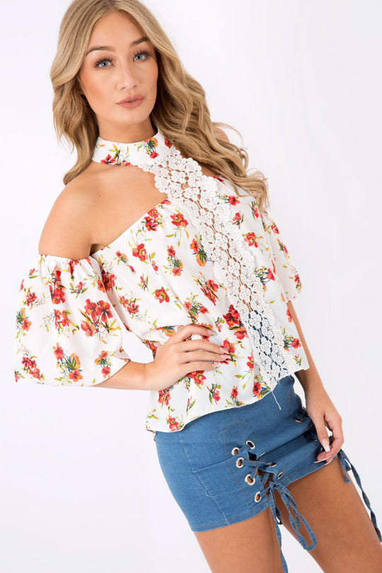 Floral Crochet Front Halter Neck Top - Lacie