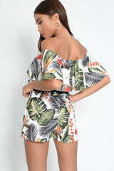 White Floral Bardot Frill Playsuit - Rylinn