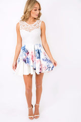 White Lace & Floral Layered Skater Dress - Francesca