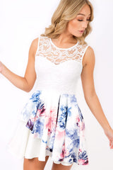White Lace & Floral Layered Skater Dress - Francesca