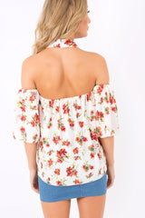 Floral Crochet Front Halter Neck Top - Lacie