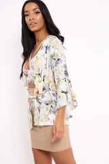 White Floral Kimono Blouse - Malenie