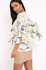 White Floral Kimono Blouse - Malenie