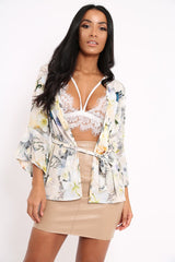 White Floral Kimono Blouse - Malenie
