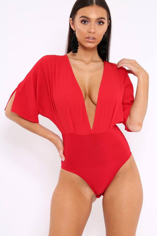 Red Plunge Bodysuit - Florence