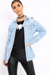 Light Denim Distressed Jacket - Florrie