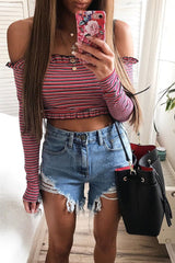Red Black White Stripe Hem Top - Forever