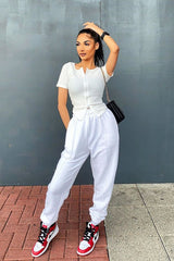 White Front Piping Joggers - Jordyn
