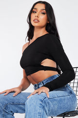 Black Cut Out Back One Shoulder Crop Top - Ashlyn
