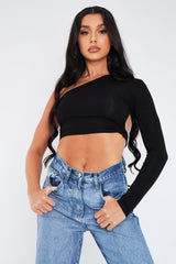 Black Cut Out Back One Shoulder Crop Top - Ashlyn