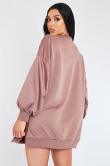 Mocha Oversized Slit Sweatshirt Dress - Kierell