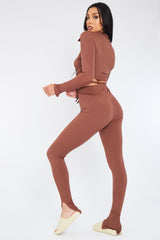 Chocolate Rib Wrap Over Crop Top & Legging Set - Trista