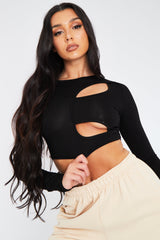 Black Jersey Cut Out Crop Top - Lyra