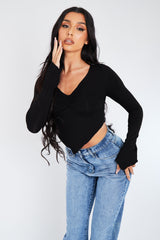Black Pointed Hem Jersey Crop Top - Gracie