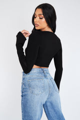 Black Pointed Hem Jersey Crop Top - Gracie