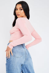 Pink Gathered Front Jersey Crop Top - Jordan