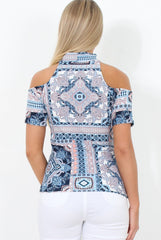Blue Paisley Cold Shoulder Top - Franca