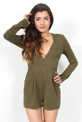 Frances Khaki Plunge Playsuit