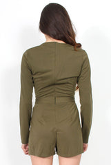 Frances Khaki Plunge Playsuit