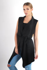 Francesca Black Sleeveless Waterfall Jacket
