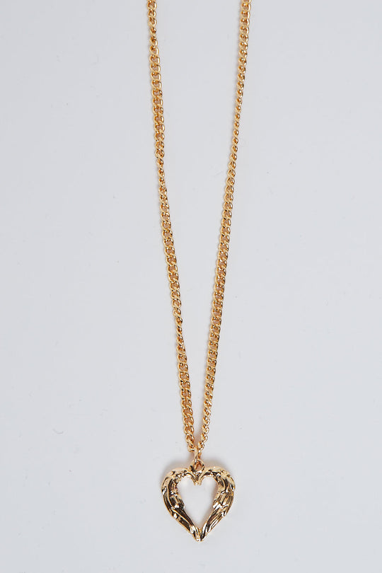 Gold Angel Wings Love Heart Pendant Necklace - Hana