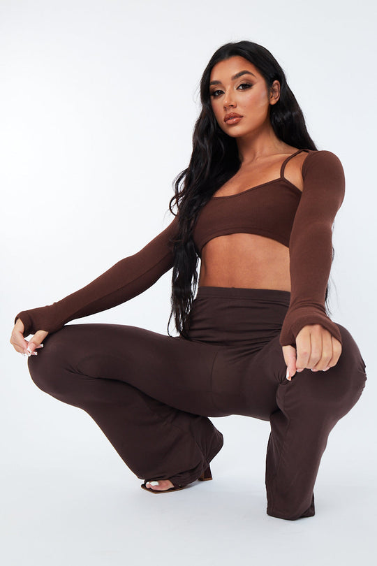 Chocolate Rib Strappy Cut Out Crop Top - Adeline