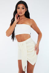 Cream Textured Draped Mini Skirt - Kath