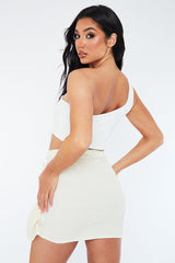 Cream Textured Draped Mini Skirt - Kath
