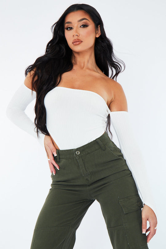 White Rib Bardot Bodysuit - Edith