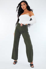 Khaki Denim Cargo Trousers - Renata