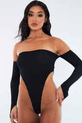 Black Rib Bardot Bodysuit - Edith