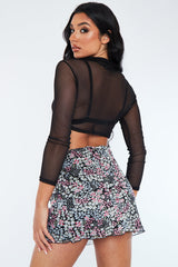 Black Button Up Mesh Crop Top - Bonnie