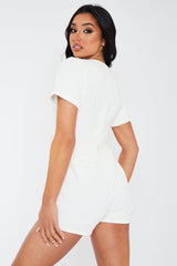 White Denim Utility Zip Up Playsuit - Addo