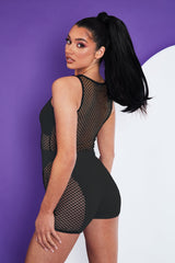 Black Fishnet Keyhole Playsuit - Jamila
