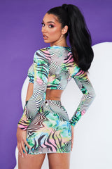 Multi Zebra Print Crop Top & Mini Skirt Set - Emery