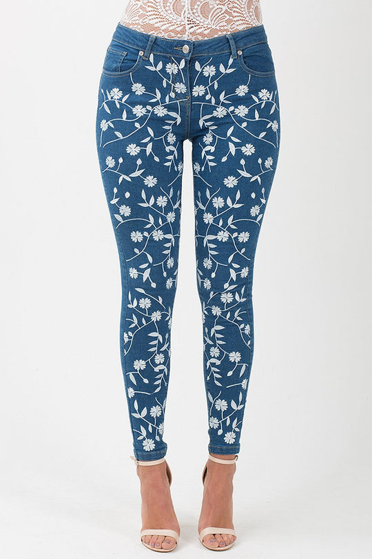 Mid Blue Embroidered Denim Jeans - Franki