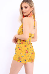 Mustard Floral Tie Front Cami Playsuit - Franky