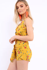 Mustard Floral Tie Front Cami Playsuit - Franky