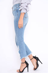 Light Wash Wide Leg Extreme Fray Hem Jeans - Abela
