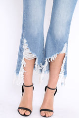 Light Wash Wide Leg Extreme Fray Hem Jeans - Abela