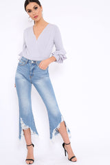 Light Wash Wide Leg Extreme Fray Hem Jeans - Abela