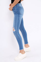 Light Blue Bust Knee Denim Jeans - Freddie