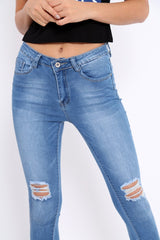 Light Blue Bust Knee Denim Jeans - Freddie