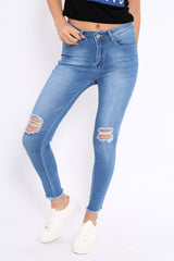 Light Blue Bust Knee Denim Jeans - Freddie