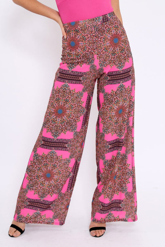 Pink Paisley Print High Waist Flare Trousers - Freddy