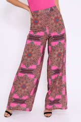 Pink Paisley Print High Waist Flare Trousers - Freddy