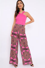 Pink Paisley Print High Waist Flare Trousers - Freddy