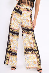 Black and Gold Scarf Print High Waist Flare Trousers - Freddy